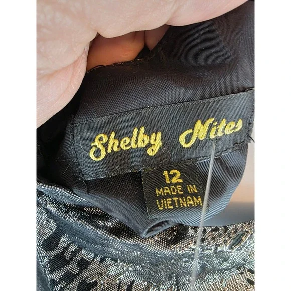 Shelby Nites Womens Silver Black Metallic Floral Jacquard A-Line Dress 12 - Picture 4 of 6